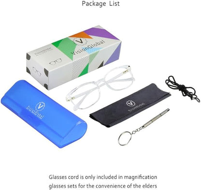 VisionGlobal Blue Light Blocking Glasses for Women/Men, Anti Eyestrain, Computer Reading, TV Glasses, Stylish Square Frame, Anti Glare