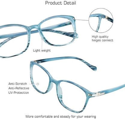 VisionGlobal Blue Light Blocking Glasses for Women, Anti Eyestrain, Computer Reading, TV Glasses, Stylish Square Frame, Anti Glare(Slate Blue,+5.00 Magnification)