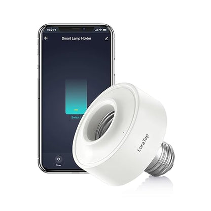 LoraTap Smart Wi-Fi LED Light Bulb Socket Adapter E26 Lamp Holder ﻿Timer, Compatible with Google Assistant and Alexa Voice Control, Smart Life App Control, Max. Watt 30W