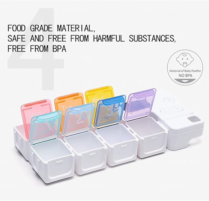 Smart Pill Box,7 Day Pill Organizer,4 Alarm Clocks,AM/PM Automatic Alarm Reminder,Hold Vitamins Fish Oil,Supplements,Travel Pill or Pillganizer,Suitable for The Elderly, Children, Office Workers