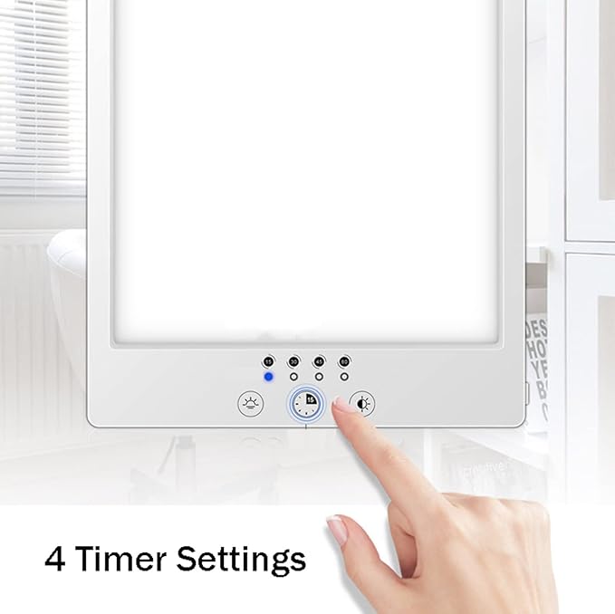 Light Therapy Lamp 10000 Lux Sun Light, Cool & Warm Light 4 Timers and 360°Rotatable Stand, for Home/Office/Travelling