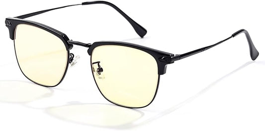 Blue Light Glasses | Men Browline Gaming Glasses | Anti Eye Strain & Migraine Blue Blocker Eyeglasses（Black）