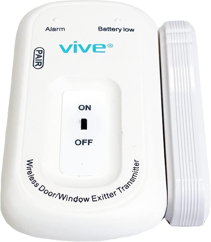 Vive Door and Window Alarm - Wireless Sensor Operated Kit for Elderly Dementia Patient Safety - Automatic Motion Health Alert System - Adhesive Strip and Battery Included - for Health Care, Caretakers