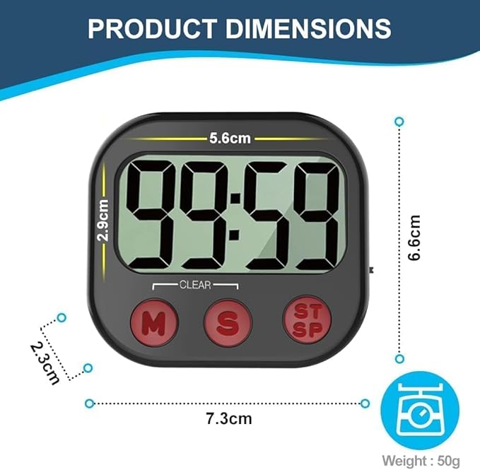 Kitchen Timer, Digital Visual Timer Magnetic Clock Stopwatch Countdown Timer, Large LCD Screen Display Big Digits, Loud Alarm for Cooking, Shower, Bathroom