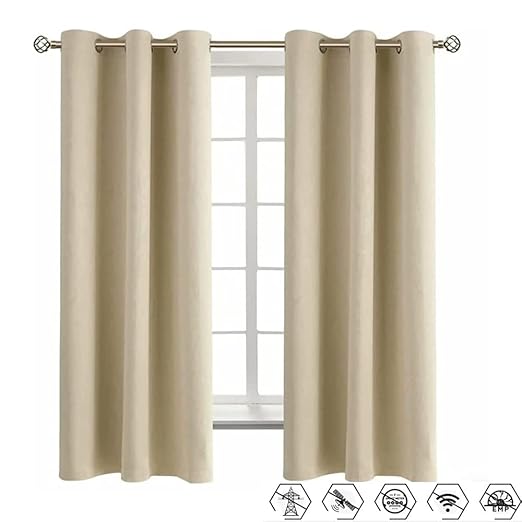 Amradield Faraday Protection Curtains 83.5"x52" Against RF Radiation Pure Sliver Inner Layer Shielding Signal Outer Layer Linen Soft Breathable Door Curtain Blackout Heat Insulation Block Sun UV Rays