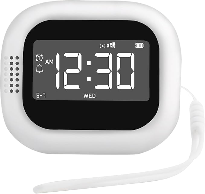 Vibrating Alarm Clock for Bedroom with White Noise, Portable Travel Alarm Clock Battery Operated, Bed Shaker for Hearing Impaired, Sleep Aid Sound Machine for Home & Camping
