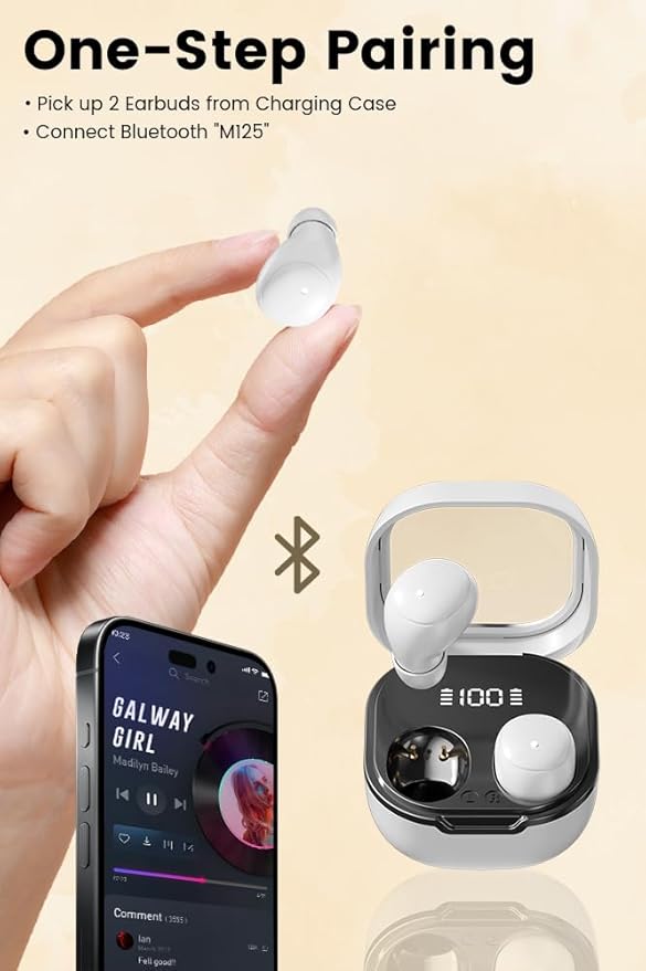 Invisible Mini Sleep Earbuds Wireless Bluetooth, Ultra-Light Comfort Fit Sleep Headphones for Side Sleepers, Soft in-Ear Ear Plugs for Sleeping Small Ears Gym-White