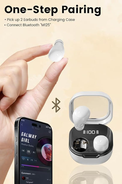 Invisible Mini Sleep Earbuds Wireless Bluetooth, Ultra-Light Comfort Fit Sleep Headphones for Side Sleepers, Soft in-Ear Ear Plugs for Sleeping Small Ears Gym-White