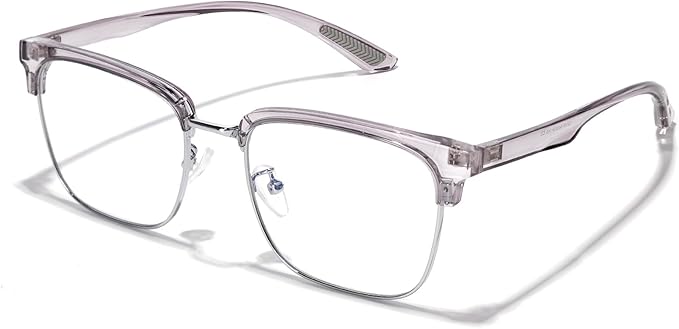 Blue Light Glasses Men Rectangle Large Browline Computer Gaming Glasses Blue Blocker Anti-Glare UV400 Protection Clear Lens