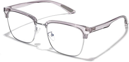 Blue Light Glasses Men Rectangle Large Browline Computer Gaming Glasses Blue Blocker Anti-Glare UV400 Protection Clear Lens