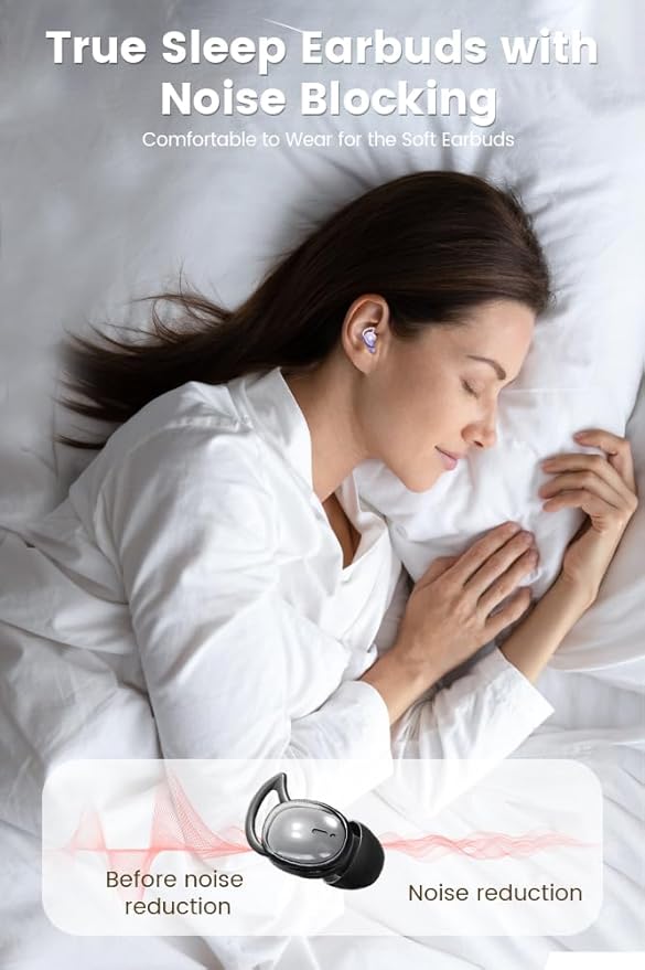 Sleep Earbuds, 5.4 Bluetooth Noise Cancelling Headphones for Sleeping, Ultra Thin Side Sleeper Proof Wireless Earphones with 60H Playback, HD Mic, Touch Control for Home Office Travel-Grey