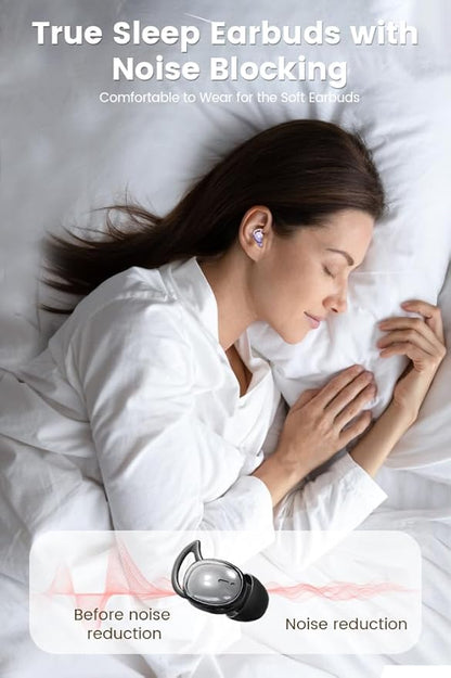Sleep Earbuds, 5.4 Bluetooth Noise Cancelling Headphones for Sleeping, Ultra Thin Side Sleeper Proof Wireless Earphones with 60H Playback, HD Mic, Touch Control for Home Office Travel-Grey