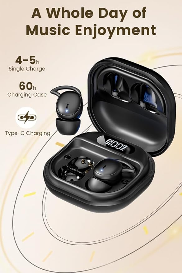 Sleep Earbuds, 5.4 Bluetooth Noise Cancelling Headphones for Sleeping, Ultra Thin Side Sleeper Proof Wireless Earphones with 60H Playback, HD Mic, Touch Control for Home Office Travel-Black