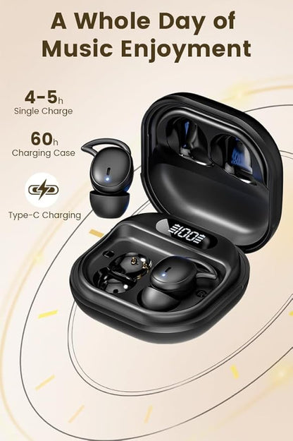 Sleep Earbuds, 5.4 Bluetooth Noise Cancelling Headphones for Sleeping, Ultra Thin Side Sleeper Proof Wireless Earphones with 60H Playback, HD Mic, Touch Control for Home Office Travel-Black