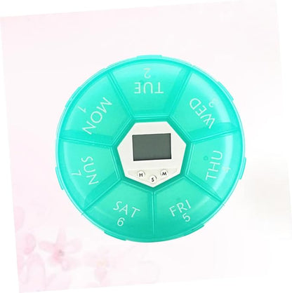 Compartments Electronic Pill Box with Built Alarm Clock Weekly Medication Organizer for Patients Portable Transparent Medicine Dispenser Case with Daily Reminders Green
