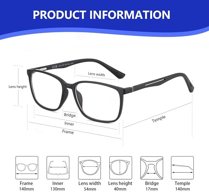 BLUEMOKY Blue Light Reading Glasses for Men，Sport Square Frame Readers, Anti Glare Computer Glasses