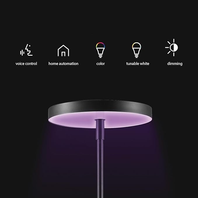 Globe Electric Wi-Fi Smart Floor Lamp, Satin Black, No Hub Required, Voice Activated, 36 Watts, Multicolor Changing RGB, Tunable White 2000K - 5000K, 2500 Lumens, 50,000 Hours, 80 CRI,67589
