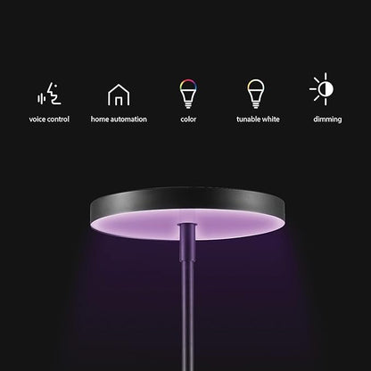 Globe Electric Wi-Fi Smart Floor Lamp, Satin Black, No Hub Required, Voice Activated, 36 Watts, Multicolor Changing RGB, Tunable White 2000K - 5000K, 2500 Lumens, 50,000 Hours, 80 CRI,67589