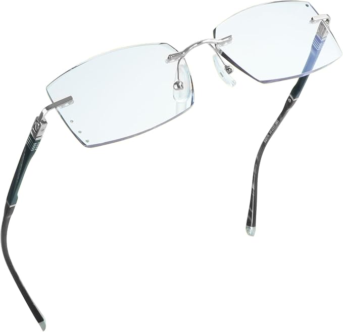 LifeArt Blue Light Blocking Glasses,Computer Reading Glasses,Rimless Frame Tinted Lens with Diamond,Stylish for Men (+2.00 Magnification)