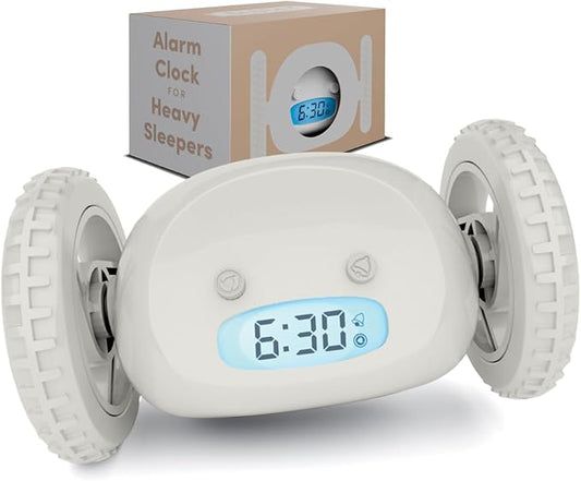 CLOCKY Alarm Clock on Wheels – Loud Rolling Alarm Clock for Heavy Sleepers | Runaway Clock That Jumps & Runs to Wake You Up | Funny Unique Gift for Adults, Teens & Kids Bedrooms (Mist)