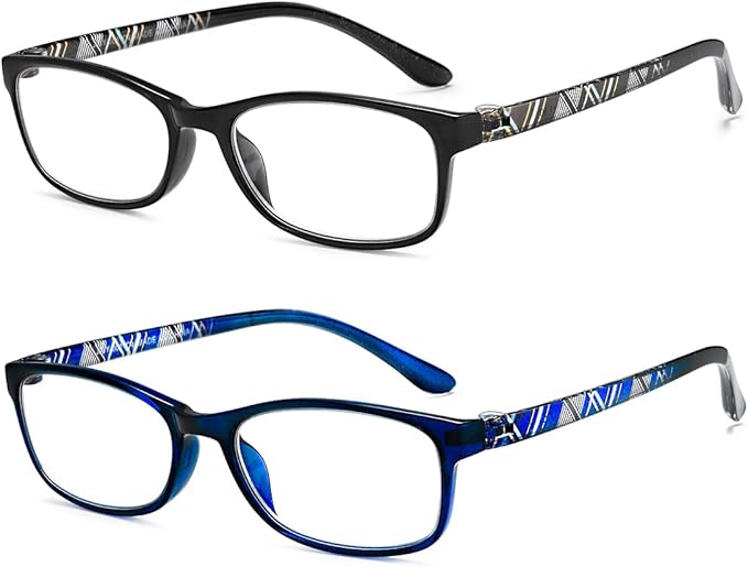EYEURL 2 Pack Blue Light Blocking Readers for Women Men, Ladies Computer Reading Glasses +1.0 Magnification, Fashion Rectangular Eyeglasses and Hard Case