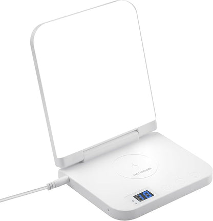Light Therapy Lamp with Wireless Phone Charger Pad, 2 in 1, 10,000 Lux Bright White UV-Free LED, Anti-Glare, 5 Adjustable Brightness, Sunlight Lamp with Timer, Energy Booster
