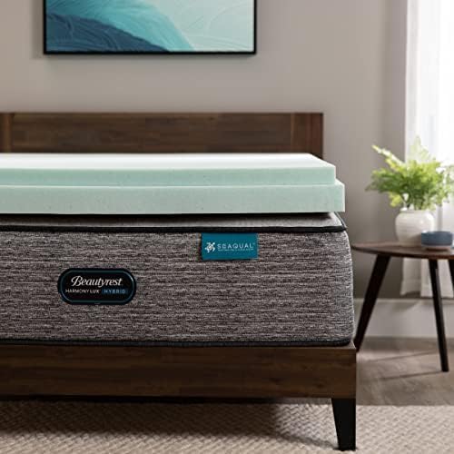 Beautyrest Cool Wave Convoluted Pressure-Relieving Memory Foam Mattress Topper, Queen, 2-Inch Blue