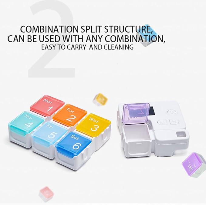 Smart Pill Box,7 Day Pill Organizer,4 Alarm Clocks,AM/PM Automatic Alarm Reminder,Hold Vitamins Fish Oil,Supplements,Travel Pill or Pillganizer,Suitable for The Elderly, Children, Office Workers
