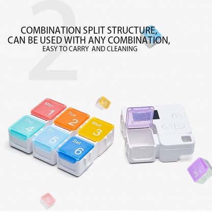 Smart Pill Box,7 Day Pill Organizer,4 Alarm Clocks,AM/PM Automatic Alarm Reminder,Hold Vitamins Fish Oil,Supplements,Travel Pill or Pillganizer,Suitable for The Elderly, Children, Office Workers
