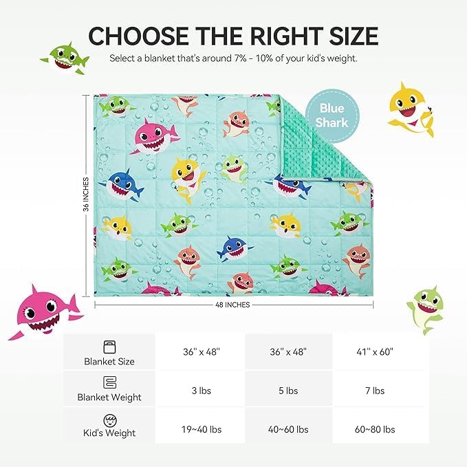 Sivio Minky Dotted Weighted Blanket, Super Soft Crystal Velvet Reversible Heavy Blanket with Cute Cartoon Patterns, 3 lbs, 36x48 Inch, Green Shark