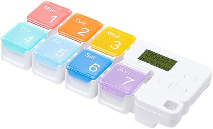 Weekly Colorful 7 Compartments Pill Organizer with Alarm Reminder Plastic Storage Case for Travel Home Daily Medication Management