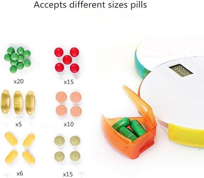 1 Piece 7-Day Automatic Pill Dispenser Portable Electronic Medication Organizer White Weekly Smart Timing Pill Reminder for with Alarm