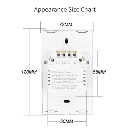 Tuya WiFi Smart Wall Light Switch Glass Screen Touch Sensor Panel Wireless Electrical Control by Voice Control White 3-Gang
