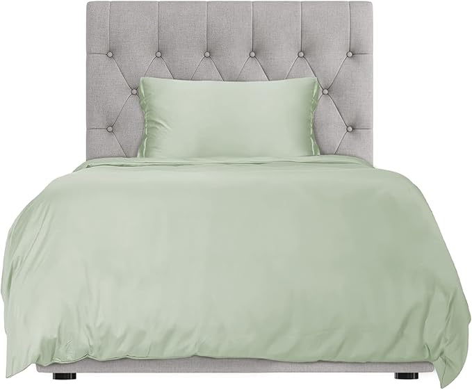 Hotel Sheets Direct 100% Duvet Cover 2 Piece Set - Better Than Silk - 1 Duvet Cover, 1 Pillow Sham with Corner Ties and Zipper Closure (Twin-XL, Light Green)