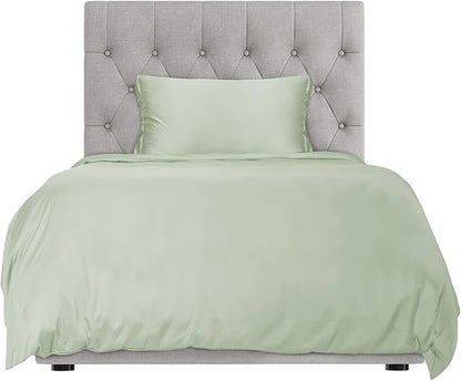 Hotel Sheets Direct 100% Duvet Cover 2 Piece Set - Better Than Silk - 1 Duvet Cover, 1 Pillow Sham with Corner Ties and Zipper Closure (Twin-XL, Light Green)