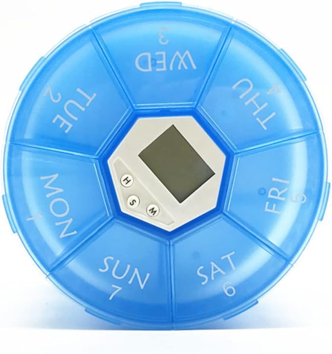 SAFIGLE Compartment Pill Dispenser Alarm Clock Portable Electronic Medication Reminder for Daily Use Easy Read Labels Suitable for Patients and Caregivers