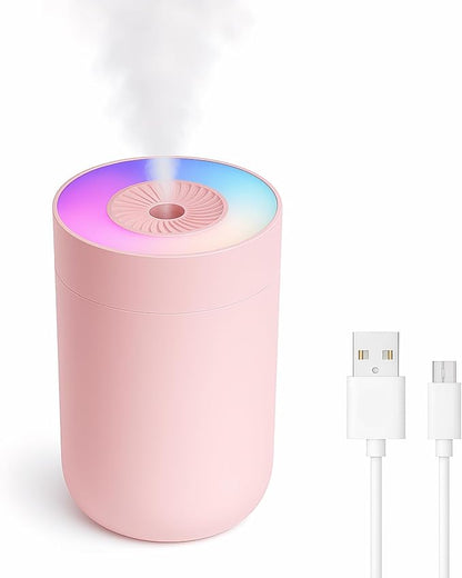 230ML Humidifier for Bedroom, Air Humidifier for Home, Plant Humidifiers Indoor Small with LED Colorful Gradient Light, USB Powered for Desk, Car, Travel, Hotel Room (Pink)