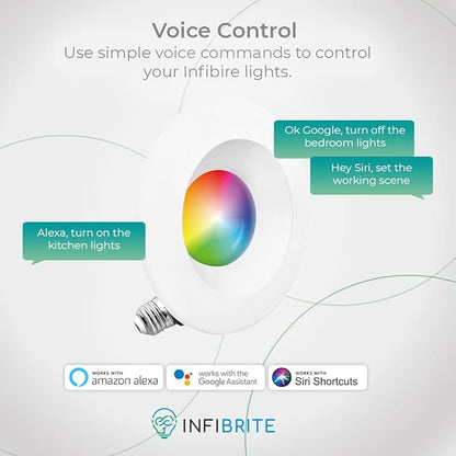 INFIBRITE 5 and 6 Inch WiFi Smart 12W 1100LM Thin Recessed Retrofit LED Sleek Series Light Kit (Includes E26 Connector) Compatible with Alexa and Google, Wet Rated (6 Pack)