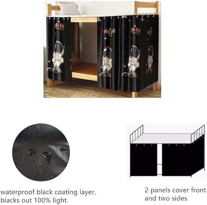 Cute Opaque Bottom Bunk Bed Curtains Privacy Cloth Underbed Curtains for Boys Girls 2 Panels 100% Blackout, Black Space Shot