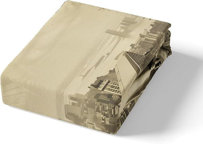 3D Airplane Kids Fitted Sheet Queen Size,Aviation Aircraft Flying Plane Retro Bedding Set,Boys Girls Room Decor,High Building Modern Fashion Bed Cover,Brown Bed Sheet,2 Pillowcases