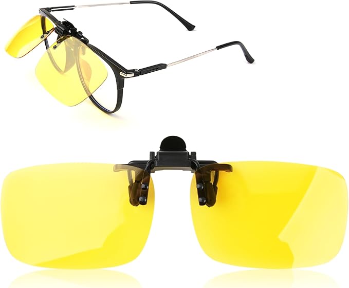 Clip on Polarized Night Vision Driving Glasses Flip up Sunglasses UV-400 to Wear Over Glasses for Night Driving