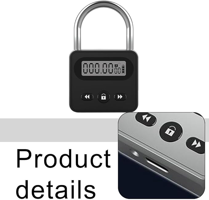 Electronic Timer Lock with LCD Display, 999-Hour Countdown, USB Rechargeable, Auto Unlock, for Self-Control Training (Silver)