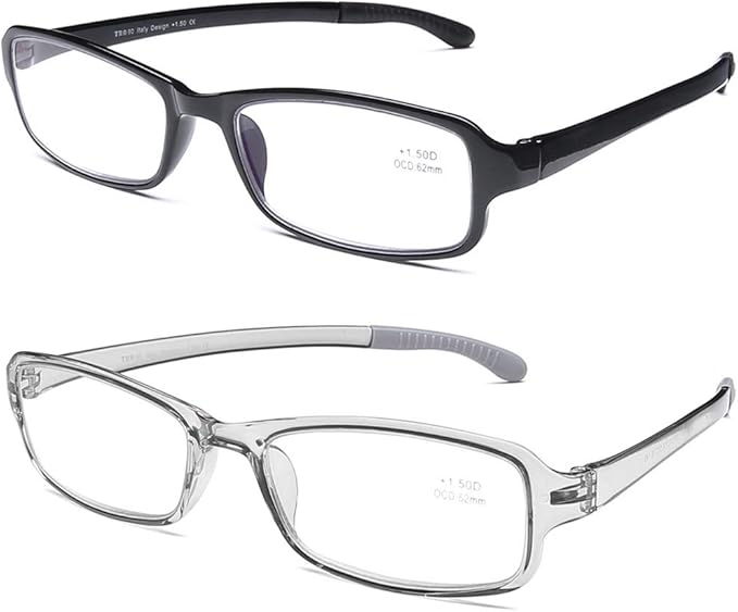 DOOViC 2 Pack Reading Glasses for Women Men TR90 Flexible Lightweight Anti Eyestrain Blue Light Blocking Computer Readers