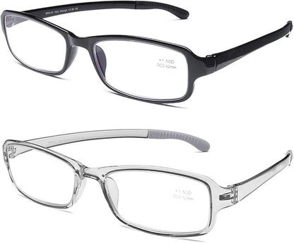 DOOViC 2 Pack Reading Glasses for Women Men TR90 Flexible Lightweight Anti Eyestrain Blue Light Blocking Computer Readers