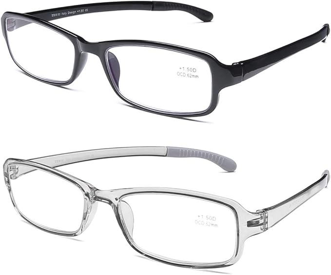 DOOViC 2 Pack Reading Glasses for Women Men TR90 Flexible Lightweight Anti Eyestrain Blue Light Blocking Computer Readers
