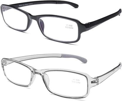DOOViC 2 Pack Reading Glasses for Women Men TR90 Flexible Lightweight Anti Eyestrain Blue Light Blocking Computer Readers