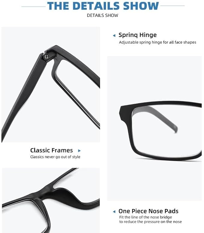 4 Pack Reading Glasses Blue Light Blocking for Men Women,Rectangular Frame Computer Readers with Spring Hinge,Reading Glasses for Men Women，Anti Eyestrain/UV Ray Eyeglasses (0.0x)