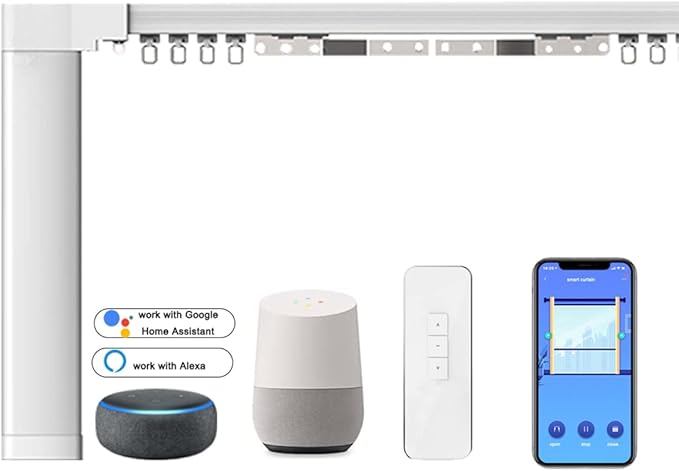 Celling Smart Curtains System, Electric Track with Adjustable Rail,Automatic Curtain Opener,Motorized Curtains Rods With Remote, Compatible with Alexa/Google Home (Up to 200in)