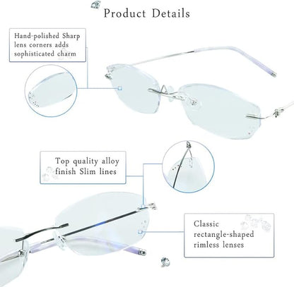 LifeArt Blue Light Blocking Glasses,Computer Reading Glasses,Rimless Frame Tinted Lens with Diamond,Stylish for Women (+4.00 Magnification)