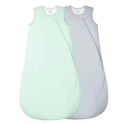 Supersoft Rayon Made from Bamboo Sleep Sack 3-6 Months Newborn Sleep Sack 0-3 Months 1.0 Tog Baby Wearable Blanket with 2-Way Zipper Unisex Sleeping Bag for Babies (2 Pack) Green & Gray